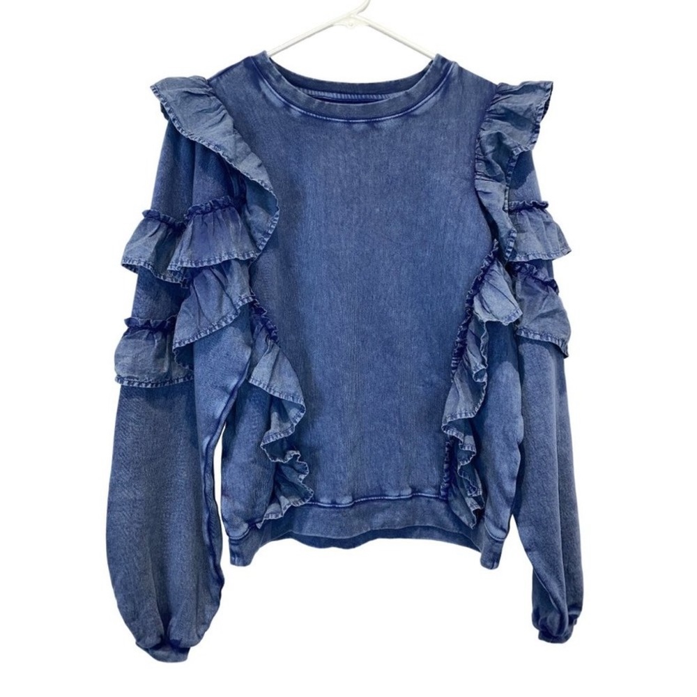 *Worn Once* Navy Ruffled Crewneck Sweatshirt